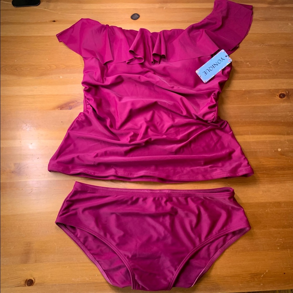NWT Two Piece Bathing Suit - Off the Shoulder Top & Bikini bottoms - size L